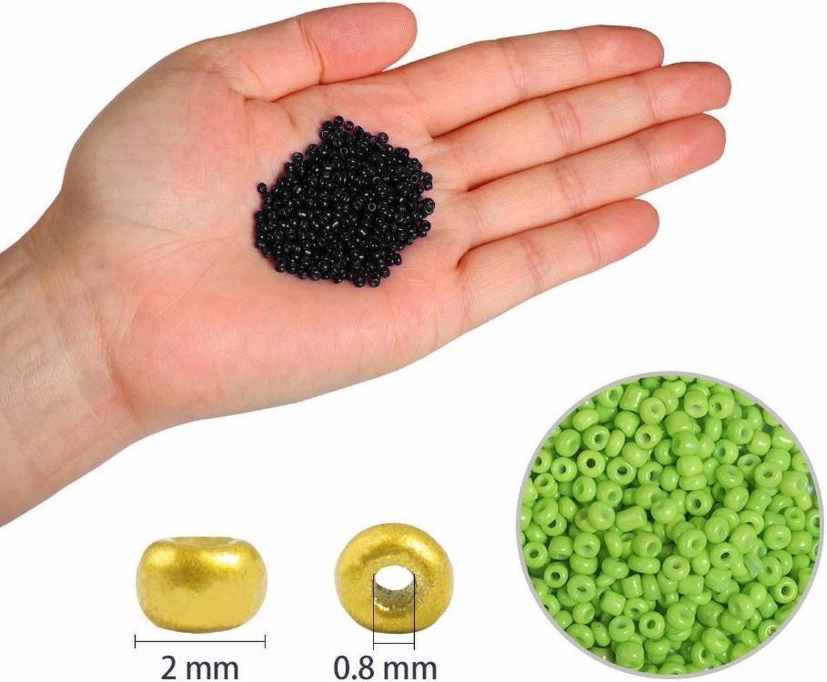 Fako Bijoux® - DIY Kralen Set - Glas Zaad Kralen - Glaszaad - Glaskralen - Sieraden Maken - Hobby - Kralenset - Kralendoos - 2mm - 19200 Stuks — afbeelding 7