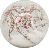 Glazen bol met sneeuw, besjes en ledverlichting 20 cm
