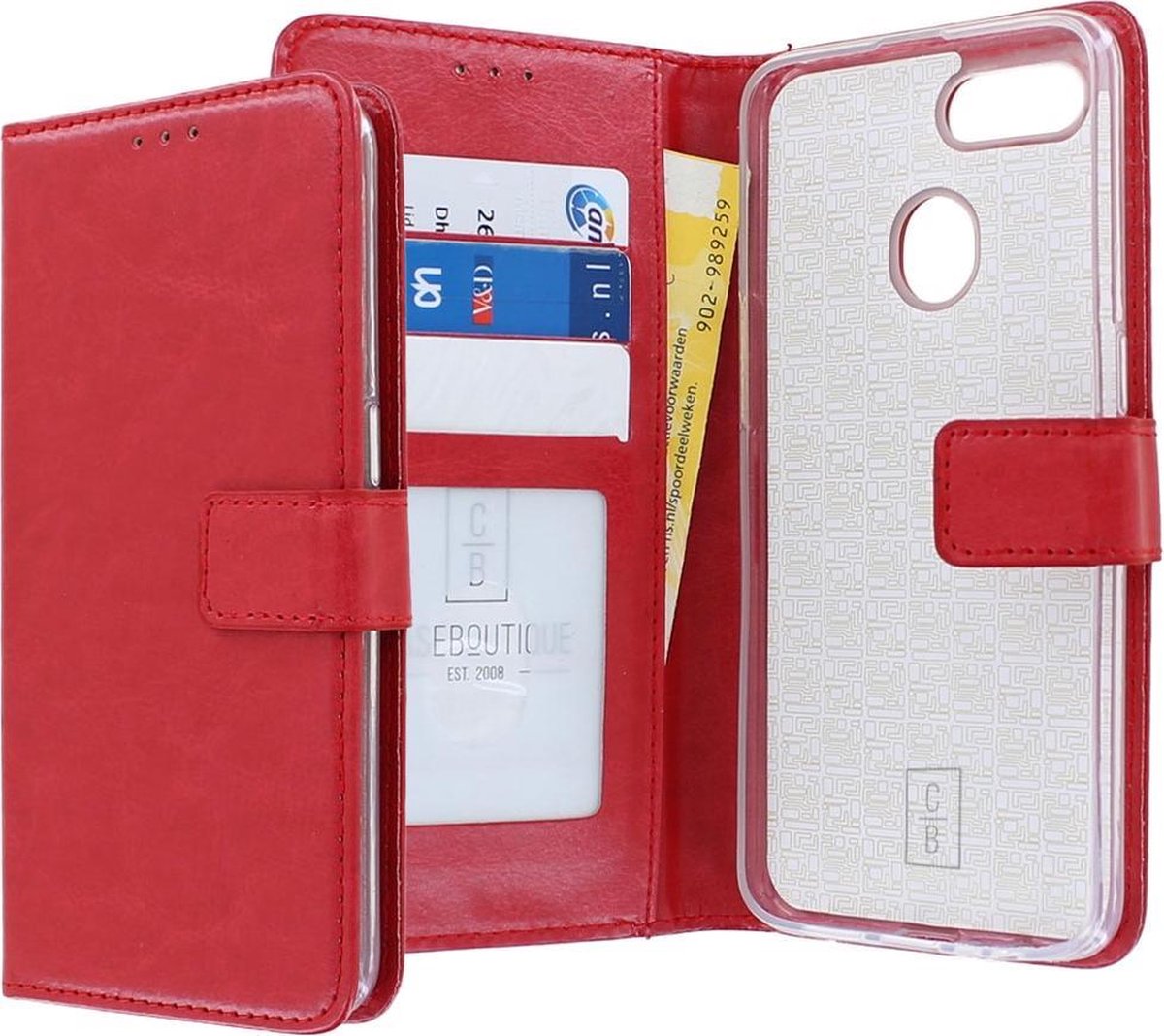 Oppo A12 Bookcase hoesje - CaseBoutique - Effen Rood - Kunstleer