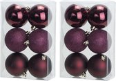 12x Aubergine roze kunststof kerstballen 8 cm - Mat/glans/glitter - Onbreekbare plastic kerstballen - Kerstboomversiering aubergine roze