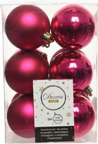 12x Bessen roze kunststof kerstballen 6 cm - Mat/glans - Onbreekbare plastic kerstballen - Kerstboomversiering bessen roze