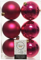 6x Bessen roze kunststof kerstballen 8 cm - Mat/glans - Plastic kerstballen - Kerstboomversiering bessen roze