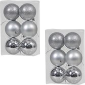 36x Zilveren kunststof kerstballen 8 cm - Glans/mat/glitter - Onbreekbare plastic kerstballen zilver