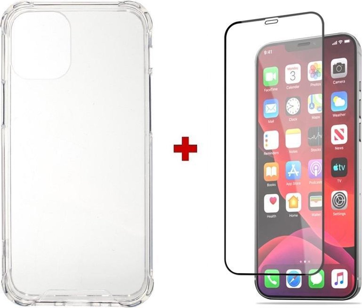 Shockproof silicone tpu gel hoesje iPhone 12 / iPhone 12 Pro - 6.1 inch met full cover glas screenprotector