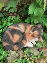 Katten beelden  slapende gevlekte kat van Farmwood   12x28x20 cm
