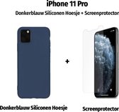 iPhone 11 Pro Hoesje Case Siliconen Donkerblauw Hoes + Screenprotector Screen Protector Glass
