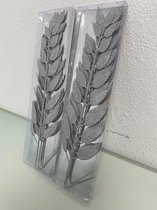 Decoratieve takken: feestelijke bladeren met glitter - set van 2 keer 3 stuks (zilver)