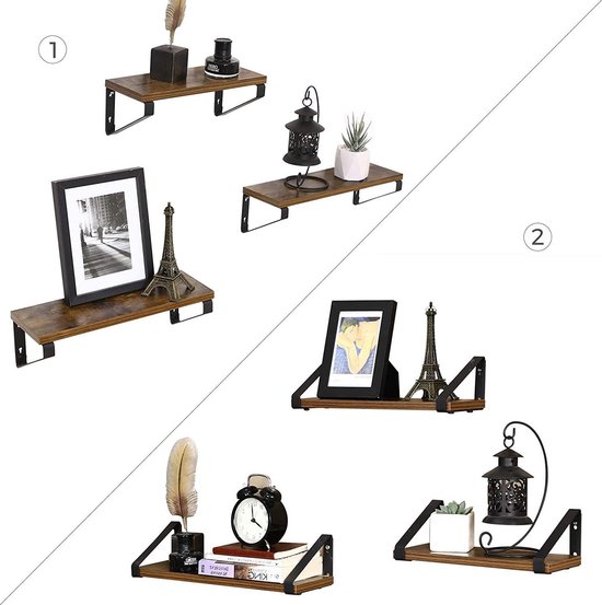 SONGMICS Vrijhangende boekenplanken, set van 3, zwevende planken, hoogglans oppervlak, voor fotolijstjes en boeken, 38 x 10 cm, moderne planken, zwart LWS038B01