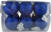 Glitterkerstballen - Blauw - Kunststof - 12 stuks