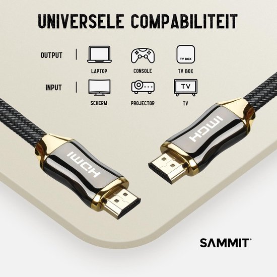 SAMMIT HDMI Kabel 2.0 Full HD Gold Plated – HDMI naar HDMI Kabel - Ultra HD 4K - TV - PC - Laptop - Console – 1,5 Meter - SAMMIT