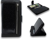 iPhone 12 Mini Hoesje Zwart - Luxe Glitter Portemonnee Book Case met Rits
