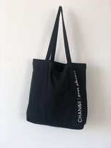 Duurzame Change Your Plastics Canvas Tote Bag - Plastic alternatief - Boodschappentas - Sporttas - Werk/ Schooltas - Milieuvriendelijk Zwart