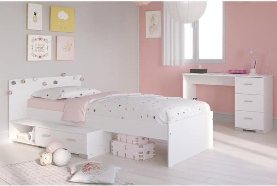 COSMOS Complete 2 kamers - Bed + bureau - Essentiële stijl Witte decoratie |