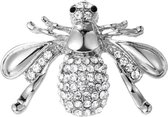 Fako Bijoux® - Broche - Bij - Bee - Kristal - 46x32mm - Zilverkleurig