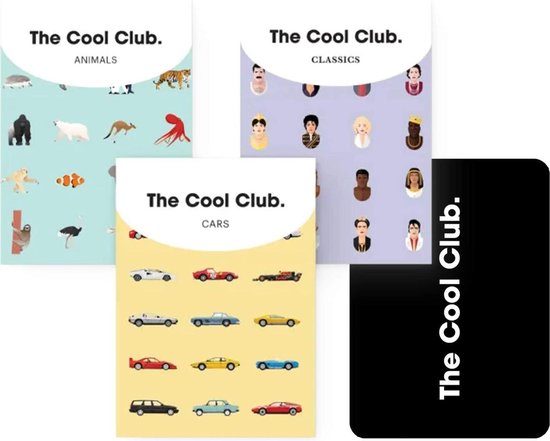 Afbeelding van het spel The Cool Club - Mixed Set - 3 Kaartspellen met de 3x 54 Coolste Iconen, Auto's en Dieren van de Wereld - Hoogwaardige Speelkaarten - Design Awards Winner