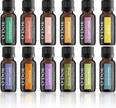 O'dor® Top 12 Premium Etherische Olie - Aromatherapie - 100% Puur Biologisch - Geurolie - voor Aroma Diffuser Yoga Massage – Cadeau olieset set 5 ml / fles