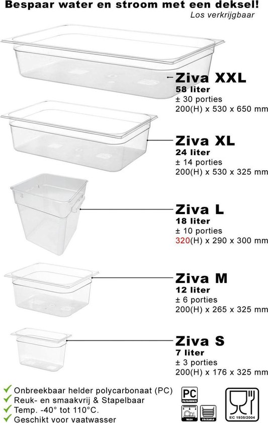 Ziva Small sous-vide waterbak reservoir polycarbonaat (7 liter) - Ziva