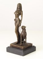 Cleopatra met panter - Bronzen beeldje - Bronzen sculptuur - 25,5 cm hoog