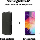 Samsung Galaxy A71 Hoesje Bookcase Zwart + Screenprotector / Gehard Glas