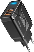 DrPhone HALO3 - 18W Dubbele Qualcom 3.0 Quick Charge Thuislader - Adapter - Snel Lader– Fast Charge Zwart
