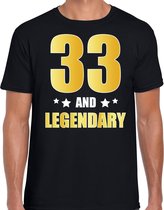33 and legendary verjaardag cadeau t-shirt / shirt - zwart - gouden en witte letters - voor heren - 33 jaar verjaardag kado shirt / outfit XL
