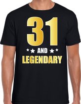 31 and legendary verjaardag cadeau t-shirt / shirt - zwart - gouden en witte letters - voor heren - 31 jaar verjaardag kado shirt / outfit L