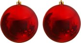 2x Grote kerst rode kunststof kerstballen van 25 cm - glans - Kerstversiering rood