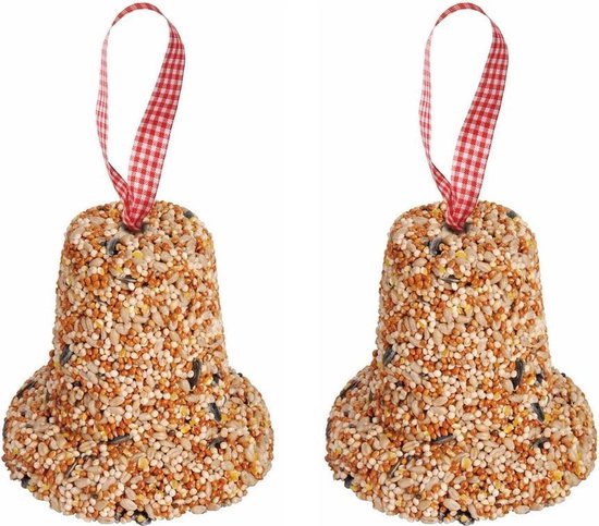 2x Vogelvoer hangers klok 10 cm - Vogelzaad - Tuinartikelen - Tuindecoratie