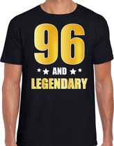 96 and legendary verjaardag cadeau t-shirt / shirt - zwart - gouden en witte letters - voor heren - 96 jaar verjaardag kado shirt / outfit 2XL