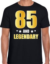 85 and legendary verjaardag cadeau t-shirt / shirt - zwart - gouden en witte letters - voor heren - 85 jaar verjaardag kado shirt / outfit M