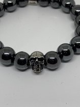 RH-Jewelry. Heren armband.  Hematiet met stalen  skull. Maat 21 cm