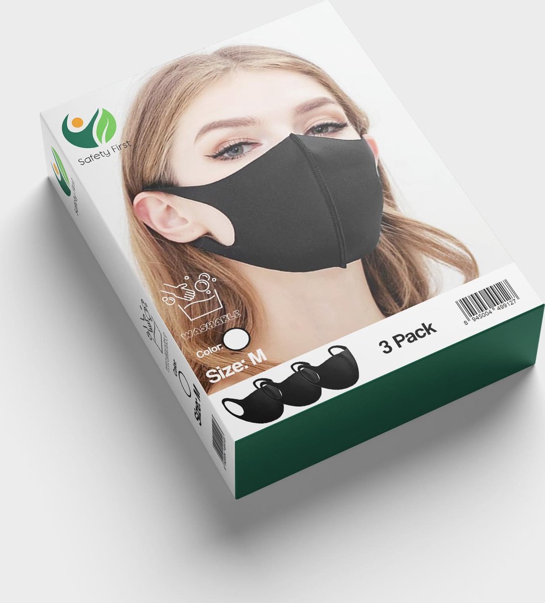 Safety First Wasbaar Gezichtsmasker | Wit | 3 Pack | Voordeelverpakking