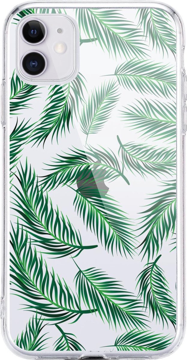 Feeling Peachy Telefoonhoesje - Back Cover iPhone XR - Botanisch hoesje - Hoesje met bladeren - Transparant Hoesje met Bladeren - iPhone Transparant Hoesje