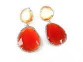 Zilveren oorringen oorbellen Model Magic Colors gezet met oranje stenen