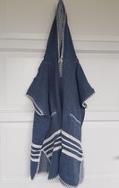 Kinder Strandponcho Hamam Navy | maat 10-11 jaar | jongens/meisjes/unisex | sneldrogend | poncho (handdoek) kinderen met capuchon | zwemponcho | badcape/badponcho