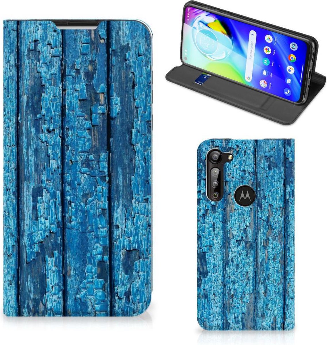 Telefoonhoesje Motorola Moto G8 Power Magnet Case Wood Blue