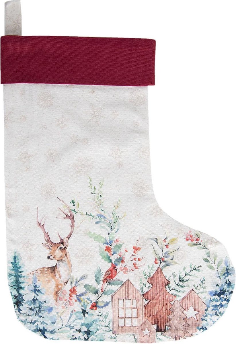 Clayre & Eef Kerstsok 30x40 cm Wit Rood Katoen