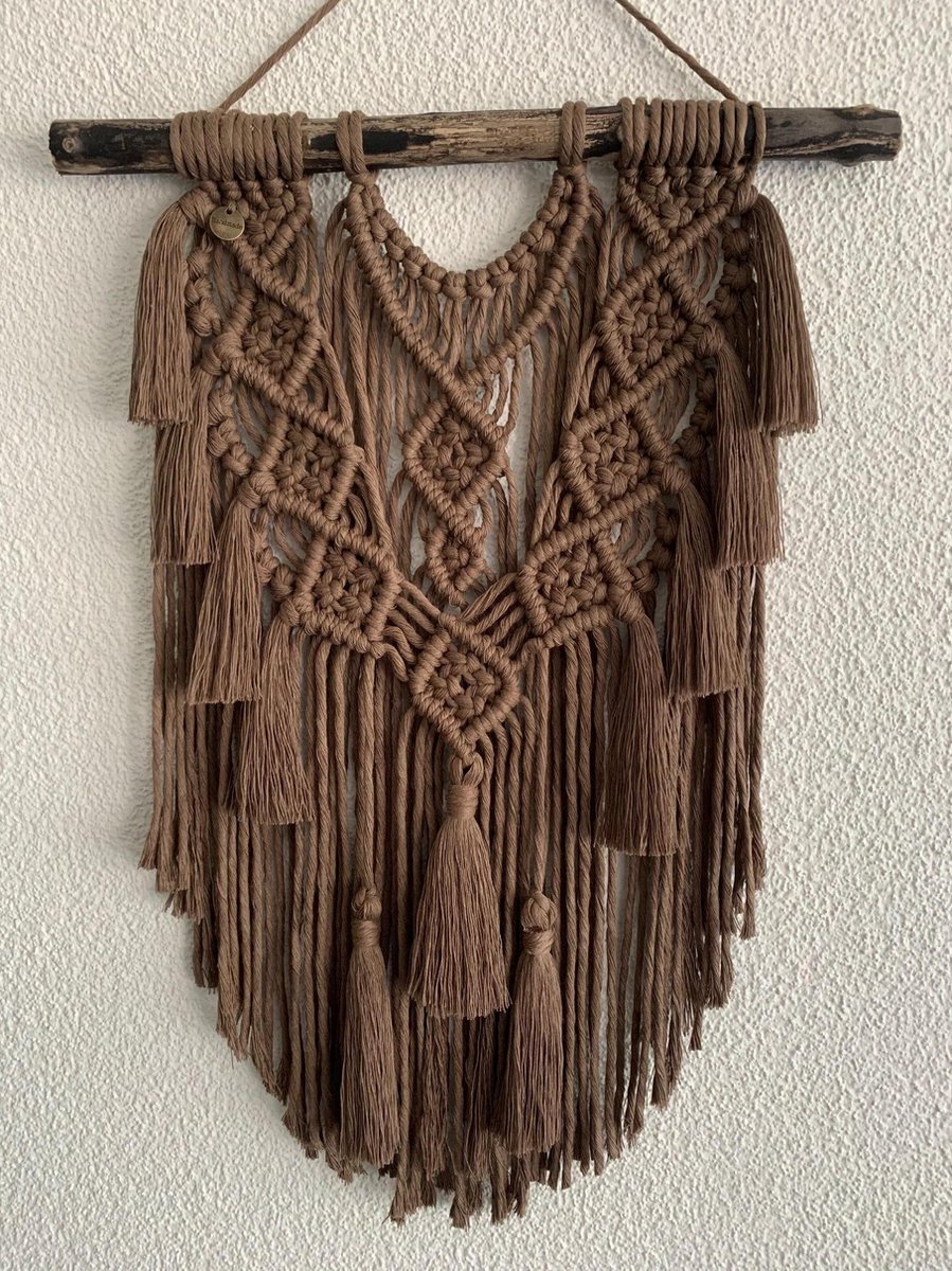 Kupeli - Muurdecoratie - macramey - macramé - handgemaakt - knopen - touw - wanddecoratie, wandkleed - 163 - Bruin