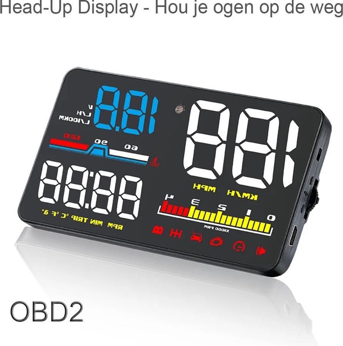 minifinker Universele Auto HUD Heads Up Display, Heads-up Display voor Auto's, High Definition OBD HUD Windscherm Projector Overspeed Beveiligingsalarm, Weergavesnelheid, Watertanktemperatuur, Spanning