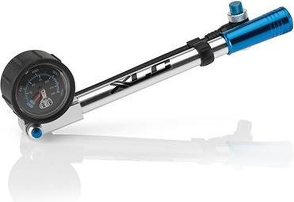 XLC suspension highair pro mini fietspomp - PU-H03 - Aluminium - Zilver/Blauw