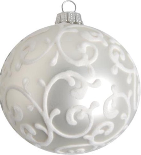Zilveren Kerstbal met Wit Fluweel Design 8 cm van 3 stuks - met de hand gedecoreerd | bol.com