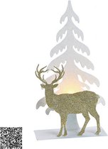 Theelichthouder boom en hert - kaarthouder van metaal wit en goud - Kerst decoratie - Kerst versiering