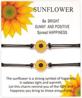 Vrienden armband - vriendschap - relatie - BFF armband - 2 stuks - hanger zonnebloem - bloem - sunflower