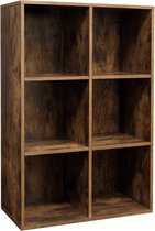 Nancy´s boekenkast - 6 vakken - Kubusvormige kast - Opbergkast - Boekenkast - Vintage - Spaanplaat - Donkerbruin - 65,5 x 30 x 97,5 cm