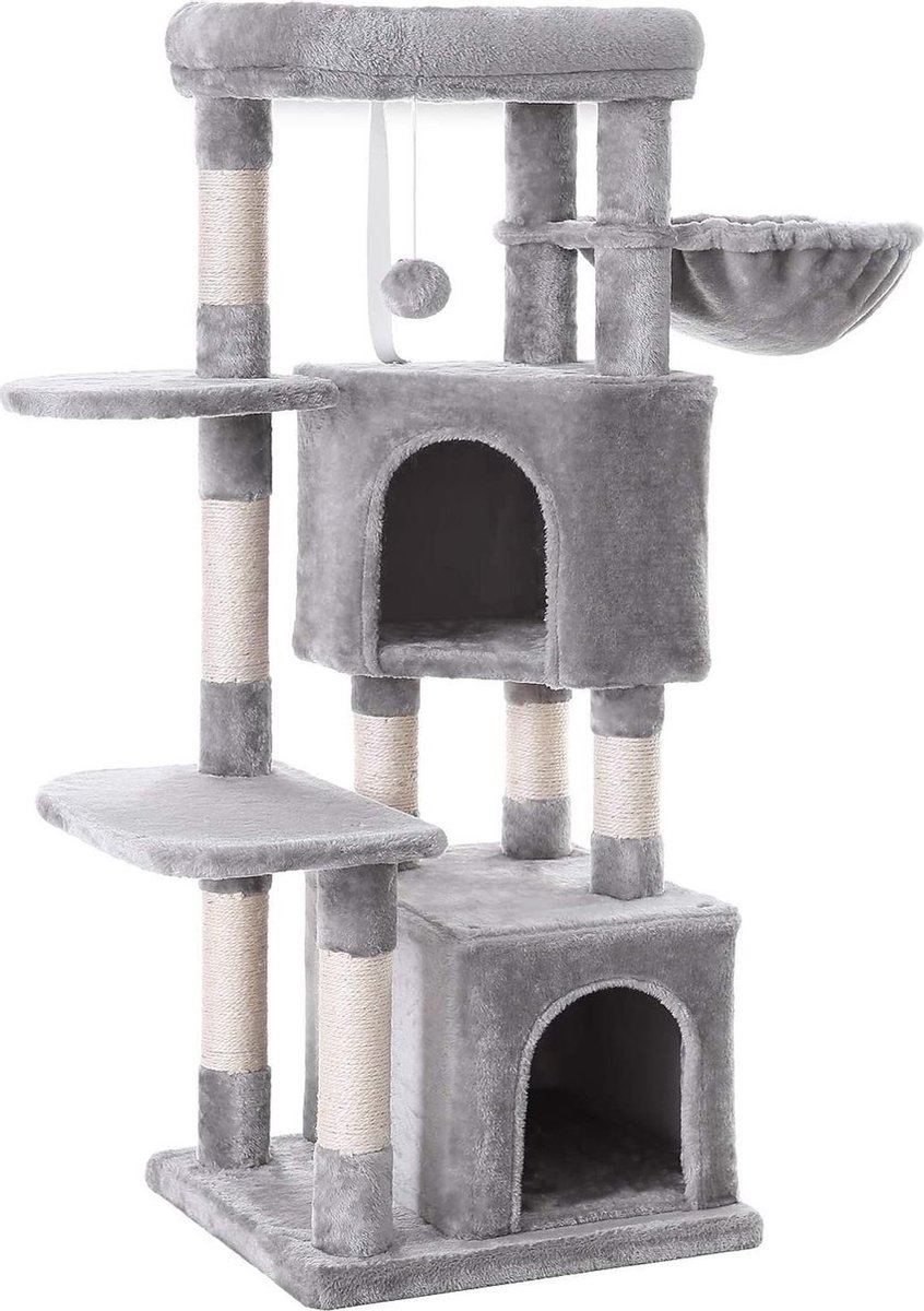 Nancy's Krabpaal Voor Katten - Kattenboom - Grijs - Inclusief Hangmat - 154cm Hoog