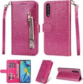Glitter Bookcase voor Samsung Galaxy A50 | Hoogwaardig PU Leren Hoesje | Lederen Wallet Case | Telefoonhoesje | Pasjeshouder | Portemonnee | Roze