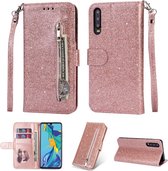 Glitter Bookcase voor Samsung Galaxy A70 | Hoogwaardig PU Leren Hoesje | Lederen Wallet Case | Telefoonhoesje | Pasjeshouder | Portemonnee | Roze Goud