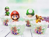 12 stuks cupcake omslagen + toppers Super Mario