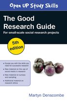 Boekomslag met de titel 'The Good Research Guide' en '5th edition' in een gele cirkel. Vier pruimen liggen rechtsonder.