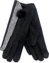 Dielay - Handschoenen Visgraat en Pompon - Dames - One Size - Touchscreen Tip - Zwart